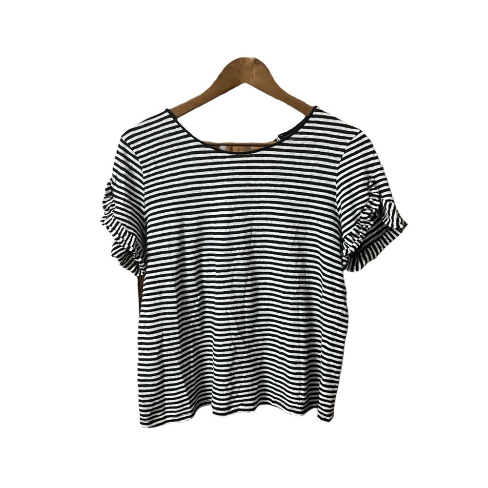Vineyard Vines Shirt 100% Linen Striped Short Sleeve TopNautical Tee Black White